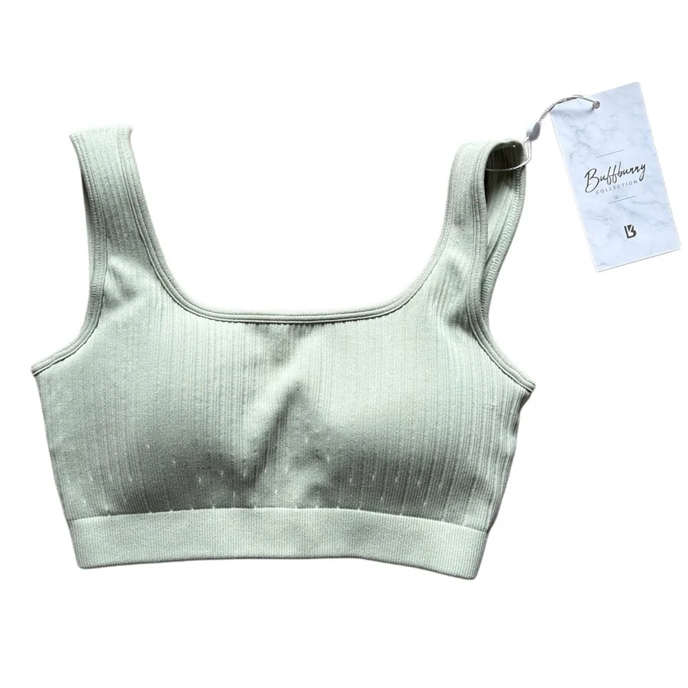 Buffbunny Ribbed Scoop Seamless Pistachio Green Sports Bra NWT Size Small
